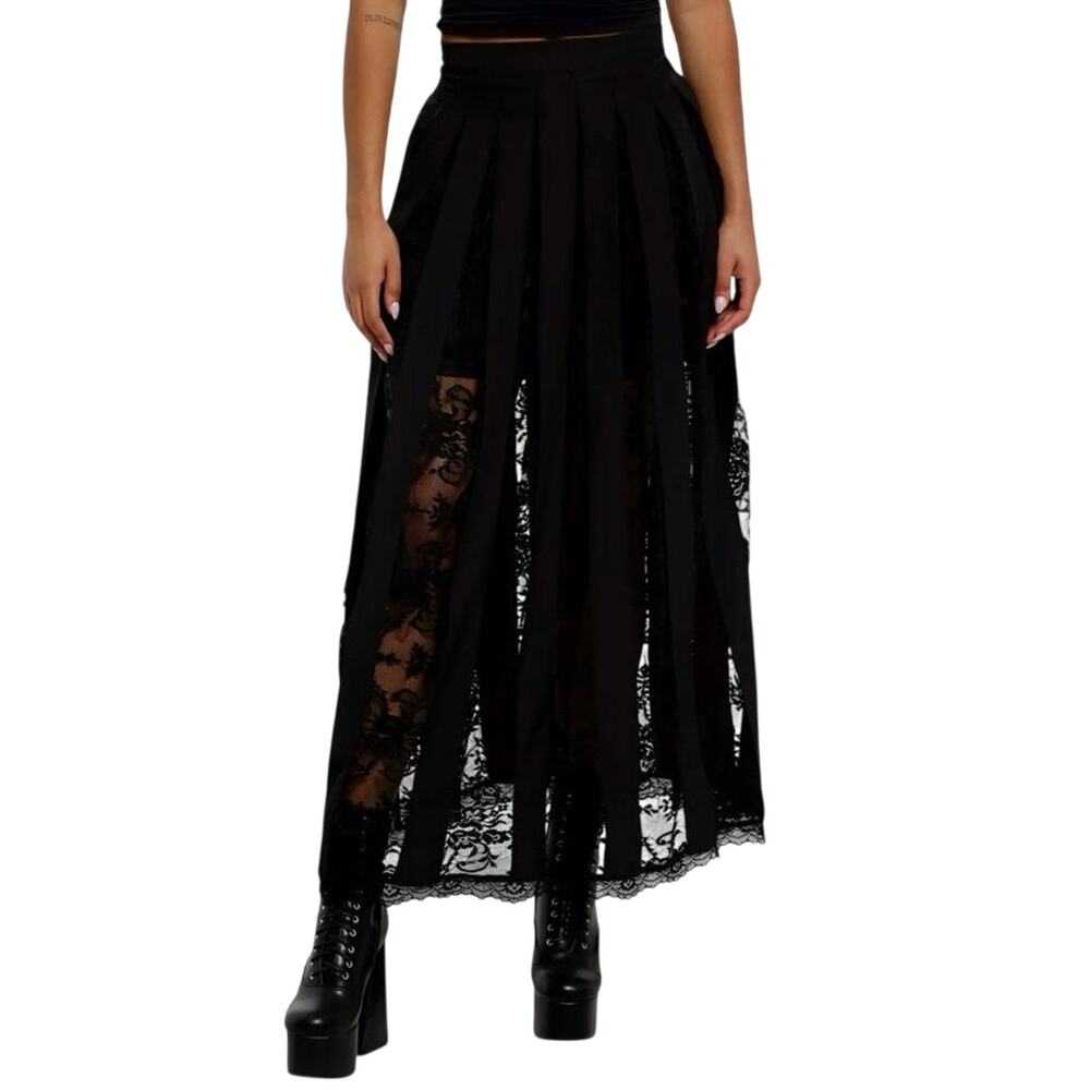Hot Topic Black Gothic Lace Panel Maxi Skirt Size L Whimsigoth Cosmic Aura Goth
